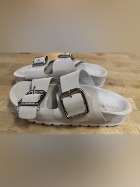 J/SLIDES Off White Nubuck Roget Double Buckle leather Slides